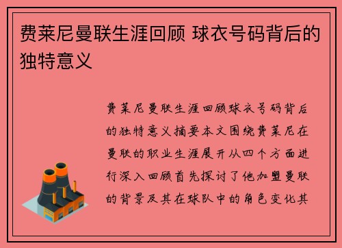 费莱尼曼联生涯回顾 球衣号码背后的独特意义 费莱尼曼联生涯回顾 球衣号码背后的独特意义